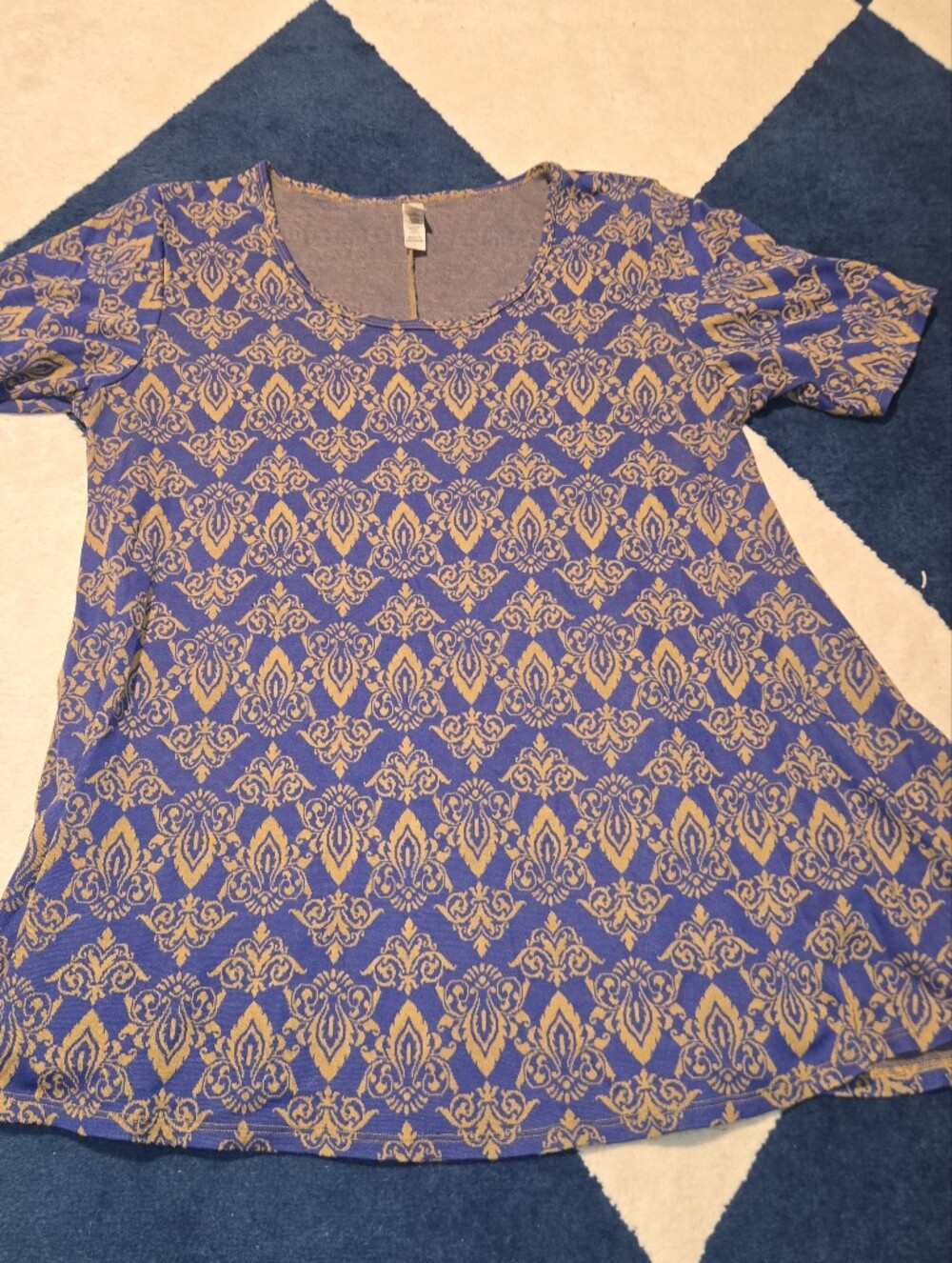 LuLaRoe Blue and Gold Scoop Neck Short Sleeve Top